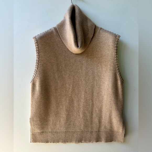 Theory 100% Cashmere Tan Cowl Turtleneck Vest Sweater Sleeveless Top, S - Picture 5 of 16